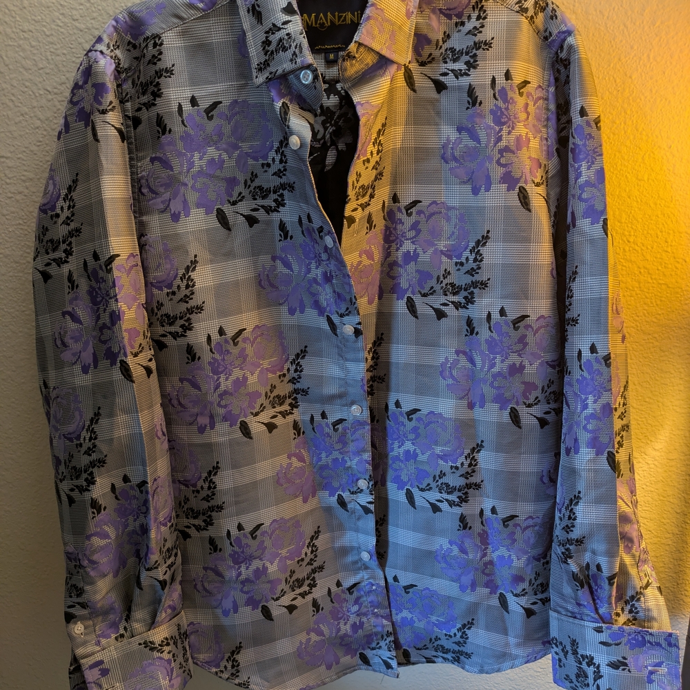 Manzini Floral Plaid Button-Up Shirt - Purple & Black